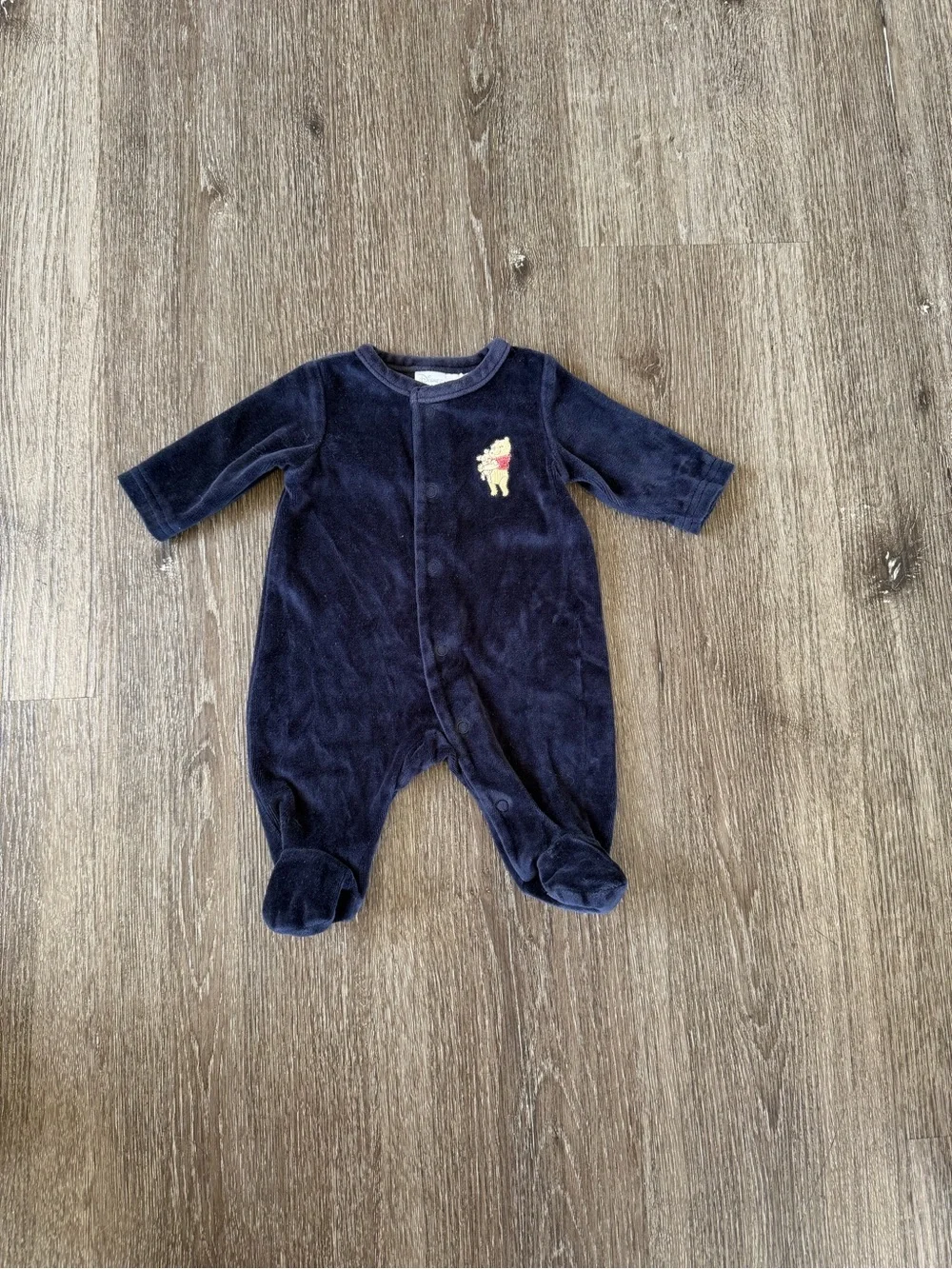 Disney Navy Velour Vintage Baby Footed One-Piece with Winnie the Pooh Patch